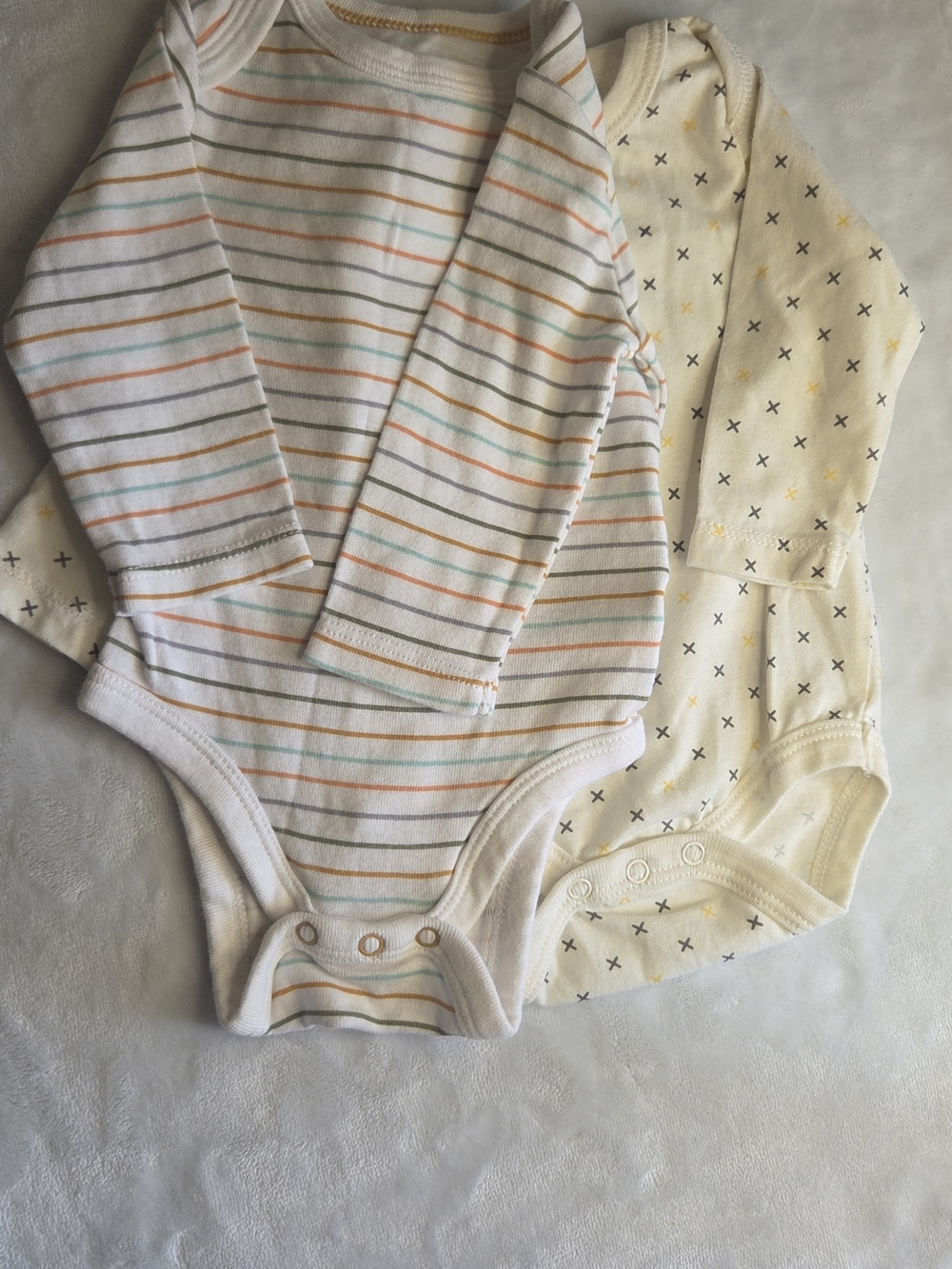 0-3m Neutral Stripe & Cross-Print Long-Sleeve Baby One-Piece Set